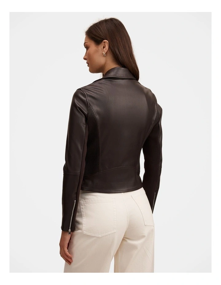 Betty Faux Leather Biker Jacket in Brown image 2