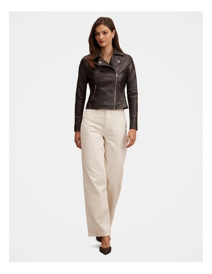 Betty Faux Leather Biker Jacket in Brown image 5