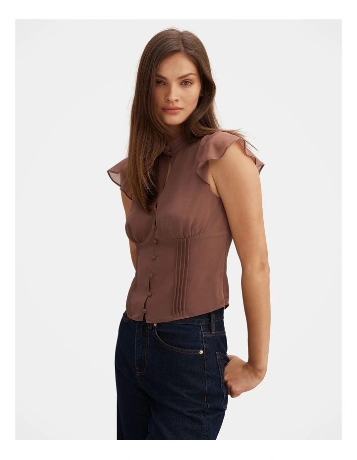 Eden Keyhole Blouse in Brown image 3