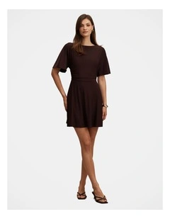 Cora Flutter Sleeves Tie Mini Dress in Chocolate