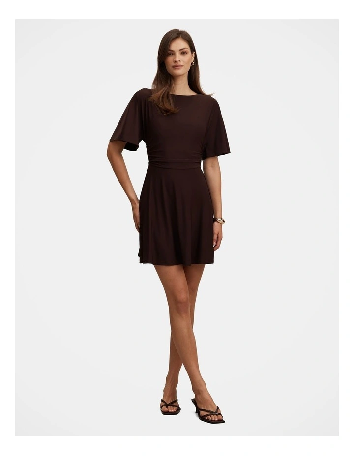 Cora Flutter Sleeves Tie Mini Dress in Chocolate image 1
