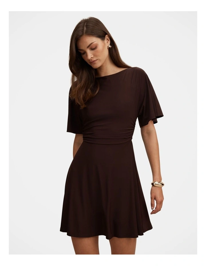 Cora Flutter Sleeves Tie Mini Dress in Chocolate image 3
