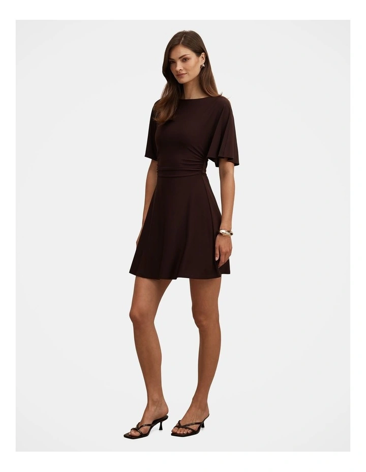 Cora Flutter Sleeves Tie Mini Dress in Chocolate image 5