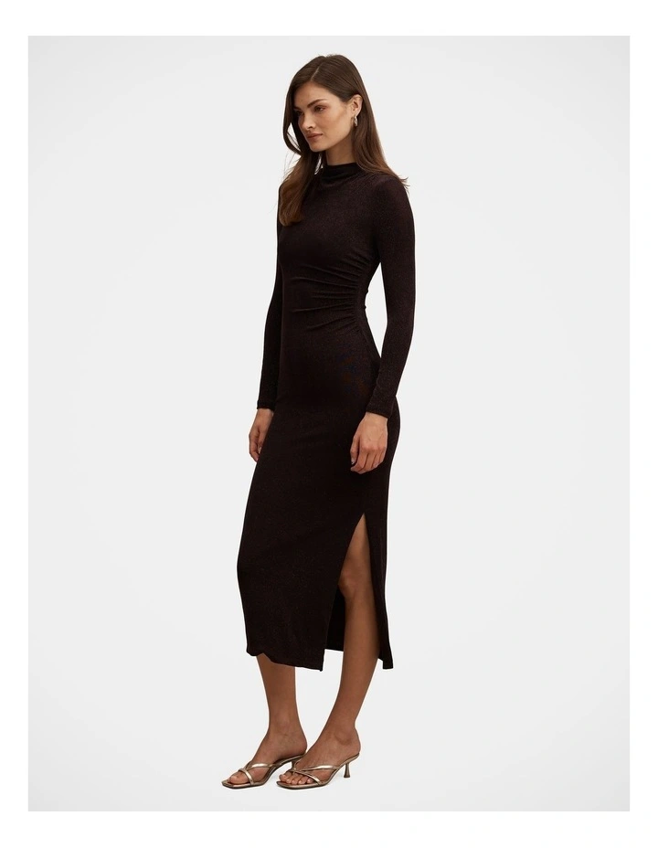 Sammy Glitter Long Sleeves Bodycon Dress in Chocolate image 3