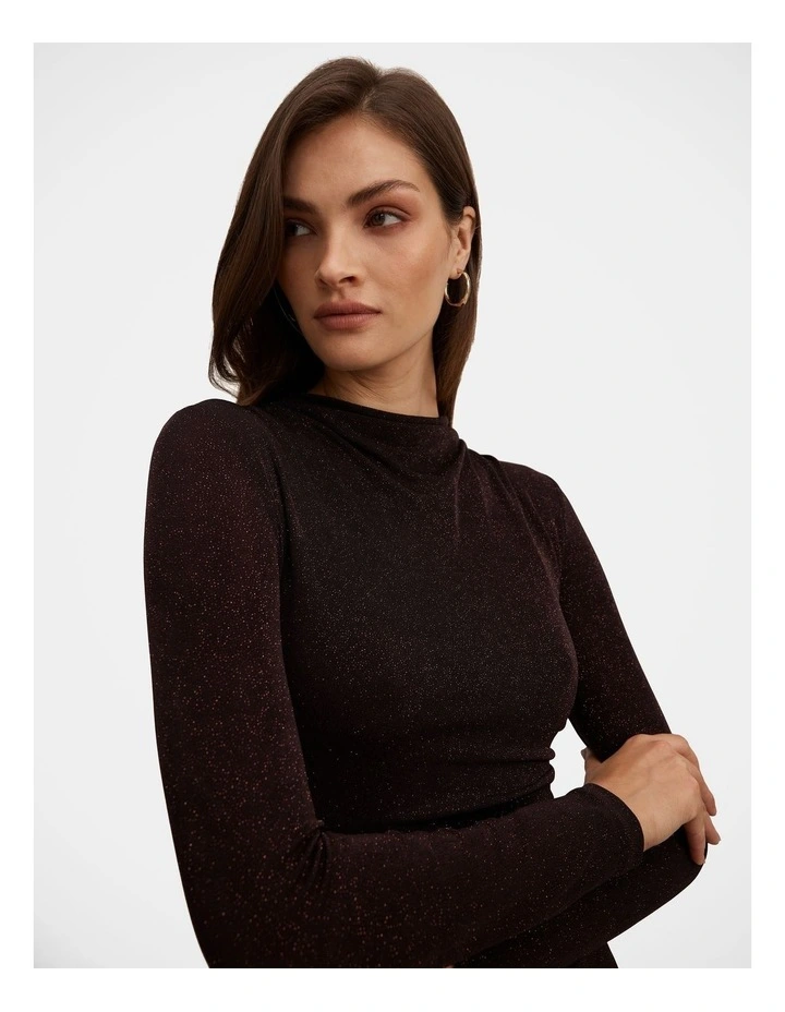 Sammy Glitter Long Sleeves Bodycon Dress in Chocolate image 4