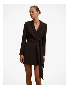 Izzy Belted Blazer Mini Dress in Chocolate