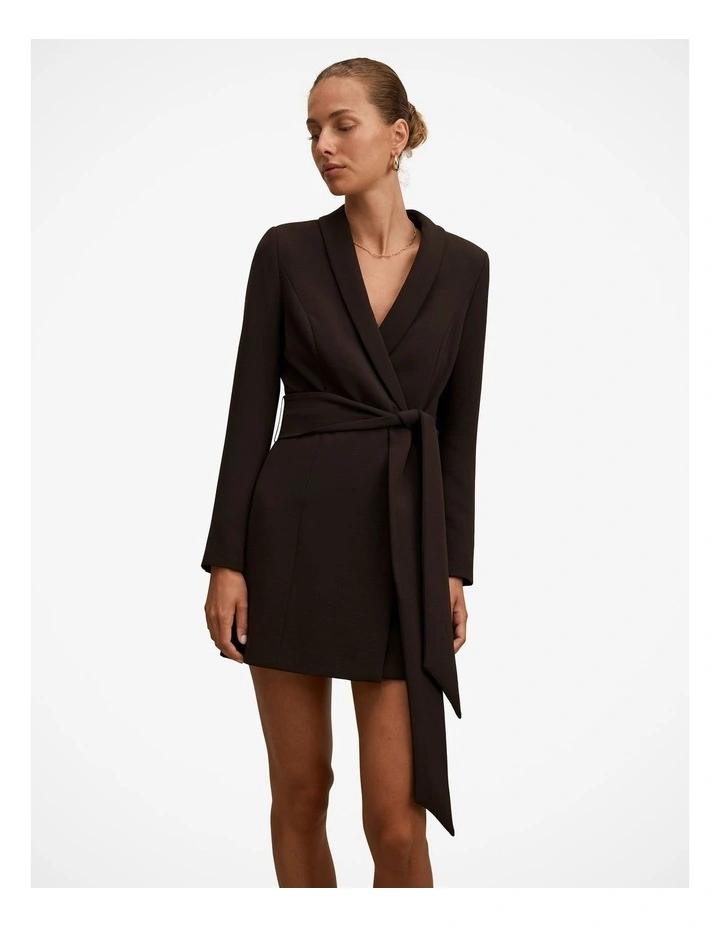 Izzy Belted Blazer Mini Dress in Chocolate image 1