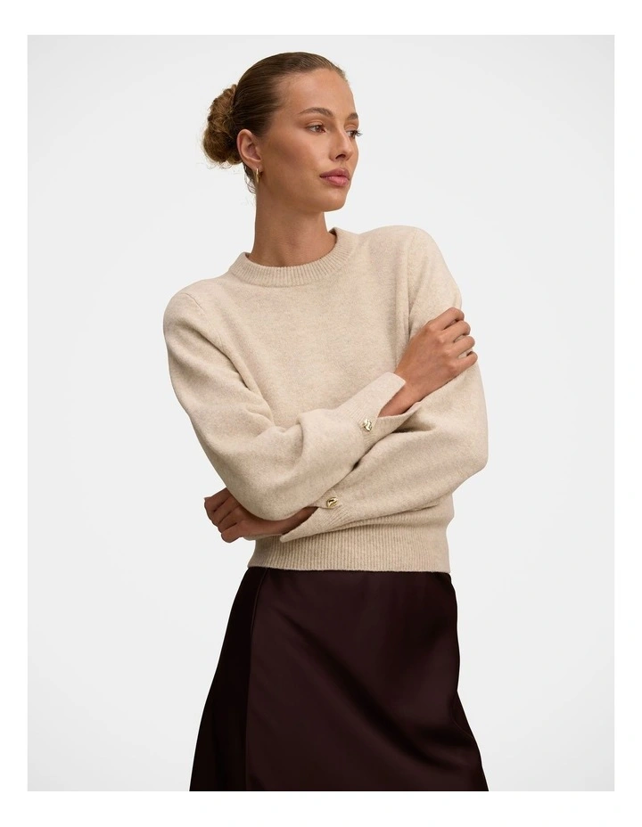 Ellie Cuff Detail Jumper in Cream image 3
