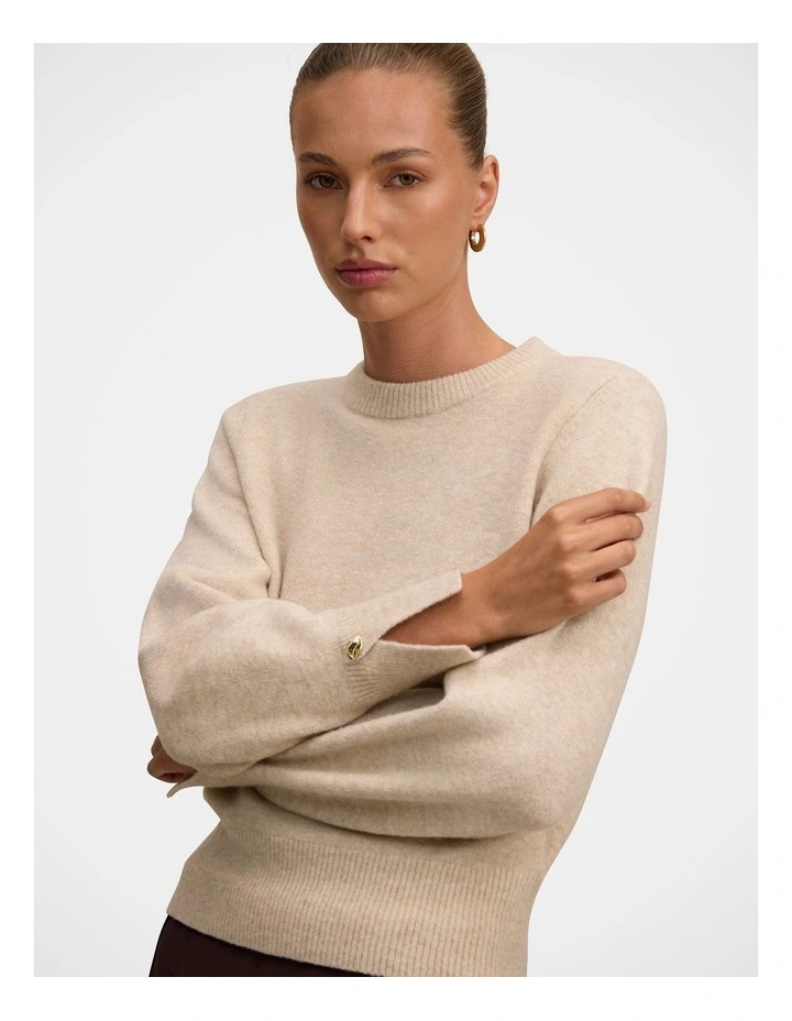 Ellie Cuff Detail Jumper in Cream image 4
