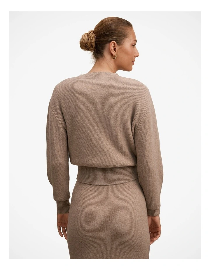 Cora Cinched Hem Knitted Jumper in Brown image 2