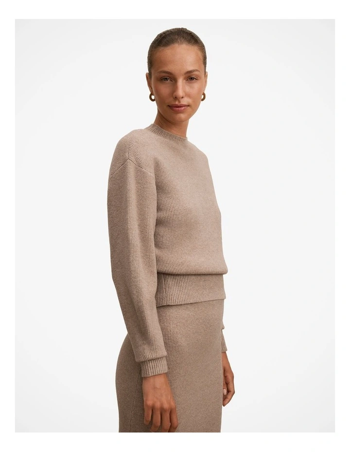 Cora Cinched Hem Knitted Jumper in Brown image 3