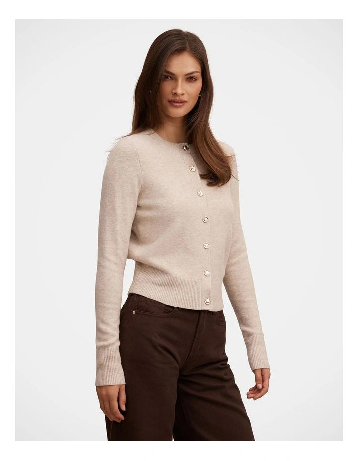 May Crew Neck Cardigan in Cream image 3