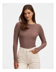Alaia Knitted Rib Top in Brown