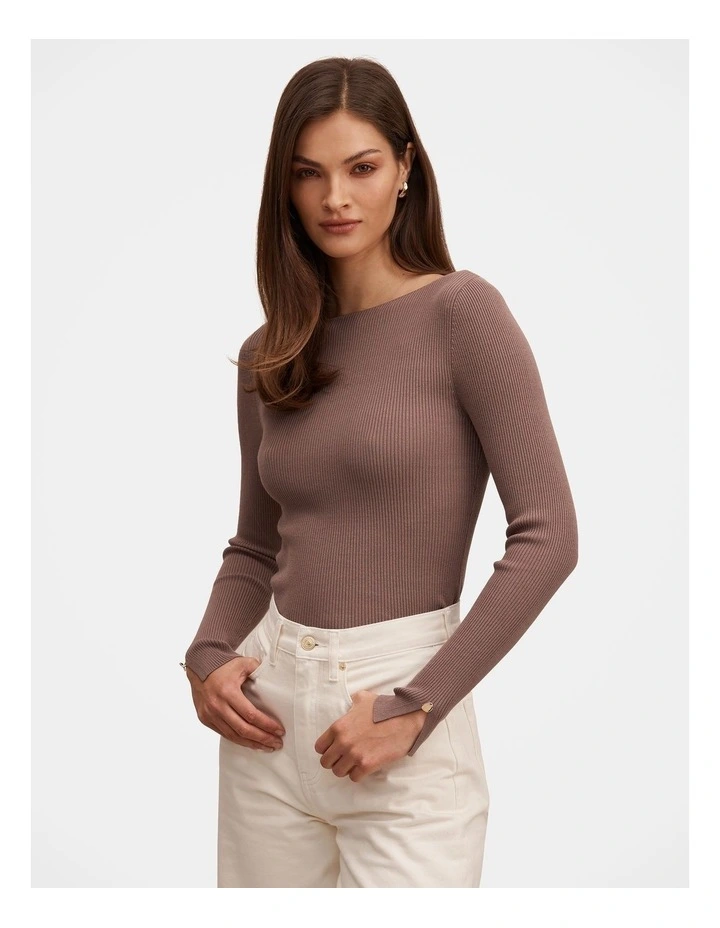 Alaia Knitted Rib Top in Brown image 3