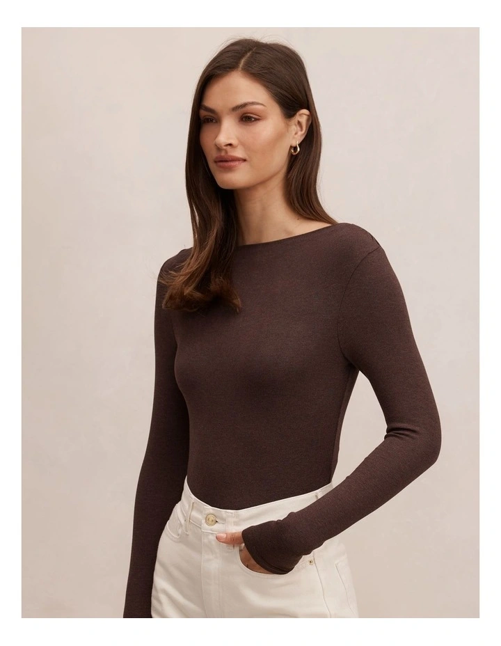 Jasmine Straight Neck Top in Brown image 3