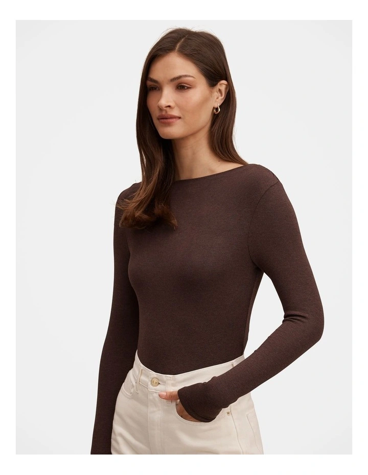 Jasmine Straight Neck Top in Brown image 3