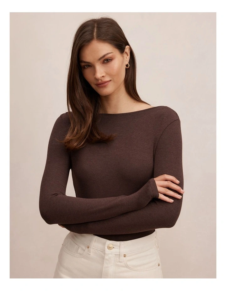 Jasmine Straight Neck Top in Brown image 4