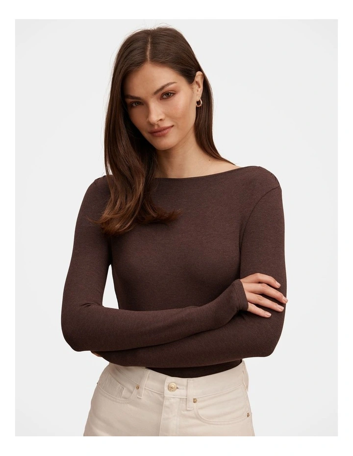 Jasmine Straight Neck Top in Brown image 4