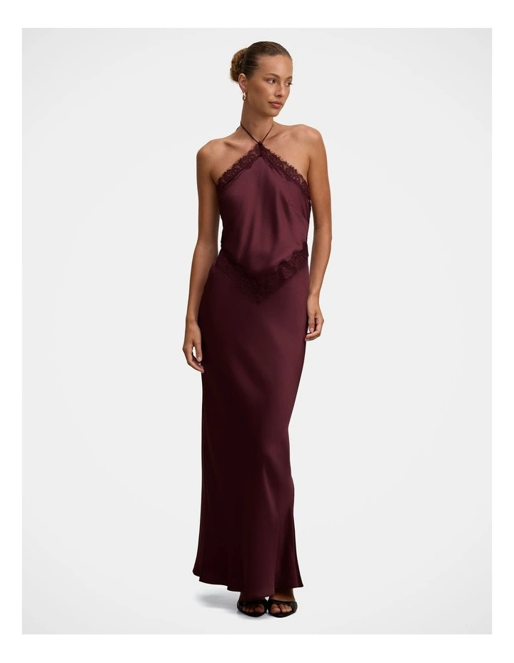 Kelli Lace Strappy Satin Maxi Dress in Purple image 1