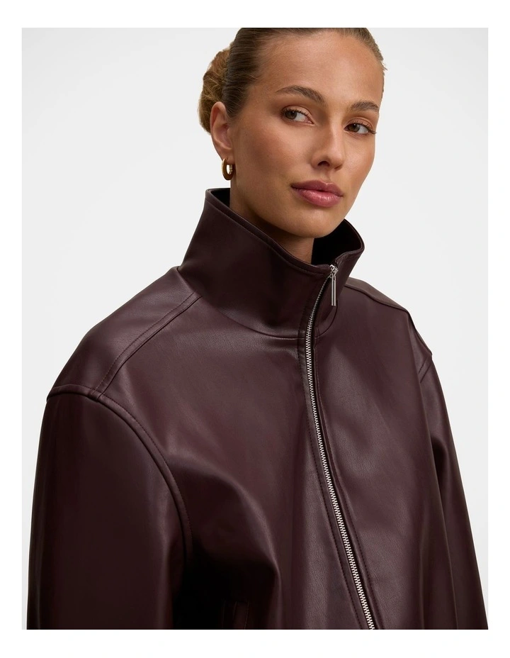 Julia Faux Leather Funnel Neck Jacket in Red image 4