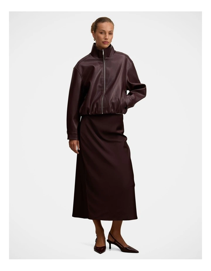 Julia Faux Leather Funnel Neck Jacket in Red image 5