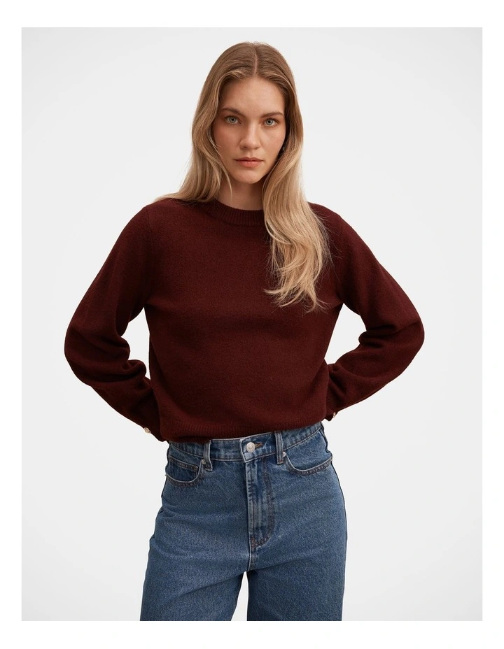 Ellie Cuff Sleeves Detail Sweater in Red image 1