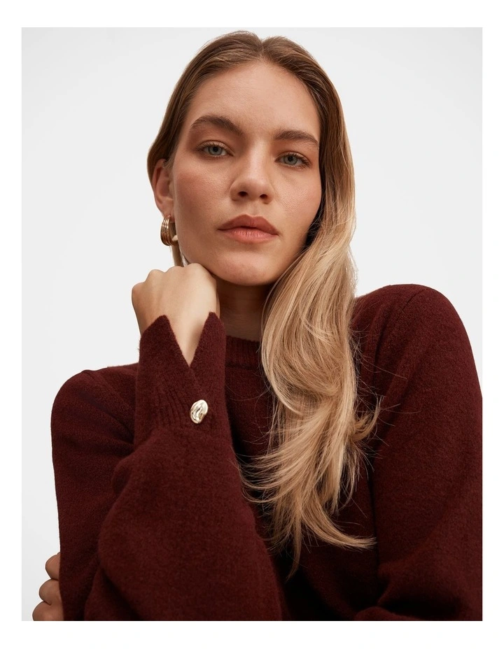 Ellie Cuff Sleeves Detail Sweater in Red image 4