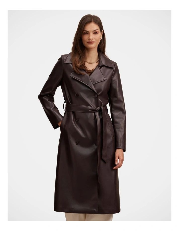 Sabina Vegan Leather Trench Coat in Red image 1