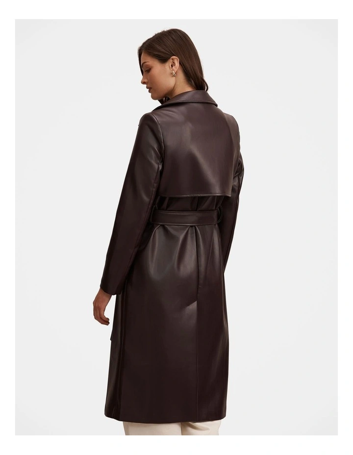 Sabina Vegan Leather Trench Coat in Red image 2