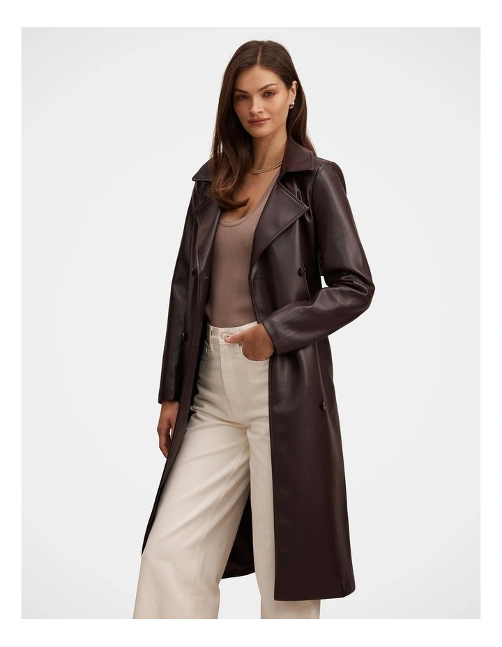 Sabina Vegan Leather Trench Coat in Red image 3