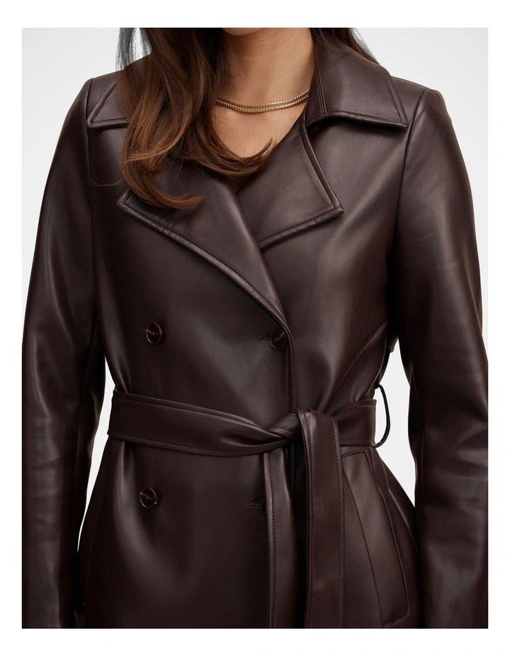 Sabina Vegan Leather Trench Coat in Red image 4