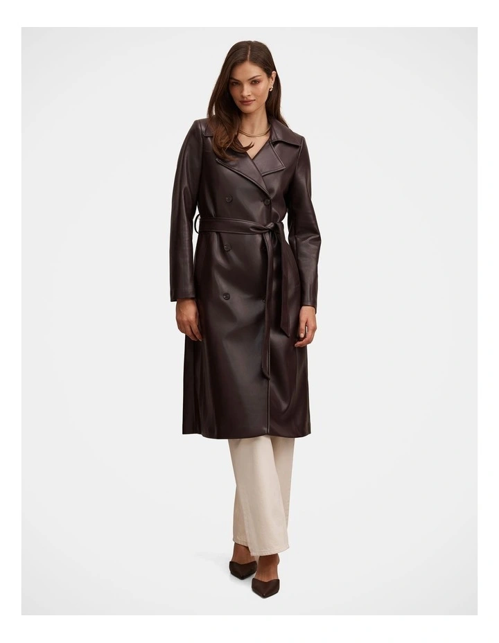 Sabina Vegan Leather Trench Coat in Red image 5
