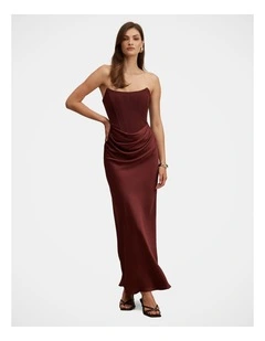 Isra Drape Strapless Maxi Dress in Red