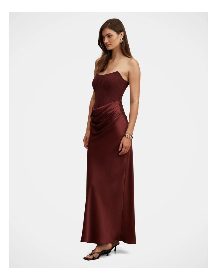 Isra Drape Strapless Maxi Dress in Red image 3