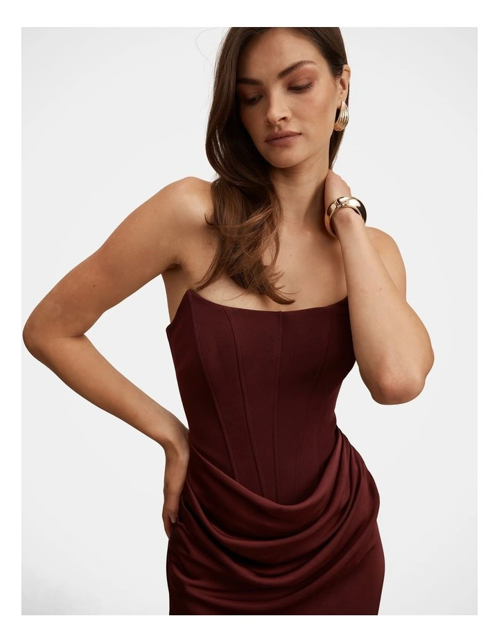 Isra Drape Strapless Maxi Dress in Red image 4