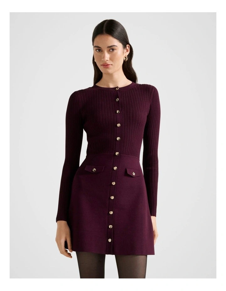 Issie Long Sleeves Knitted Mini Dress in Purple image 1