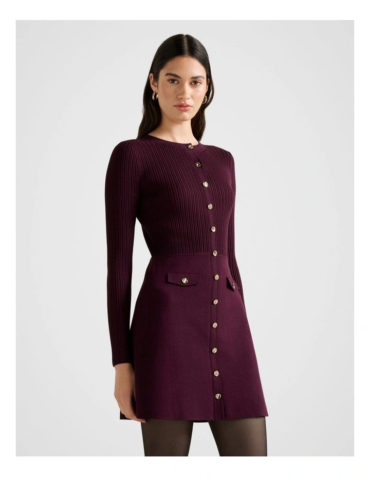 Issie Long Sleeves Knitted Mini Dress in Purple image 3