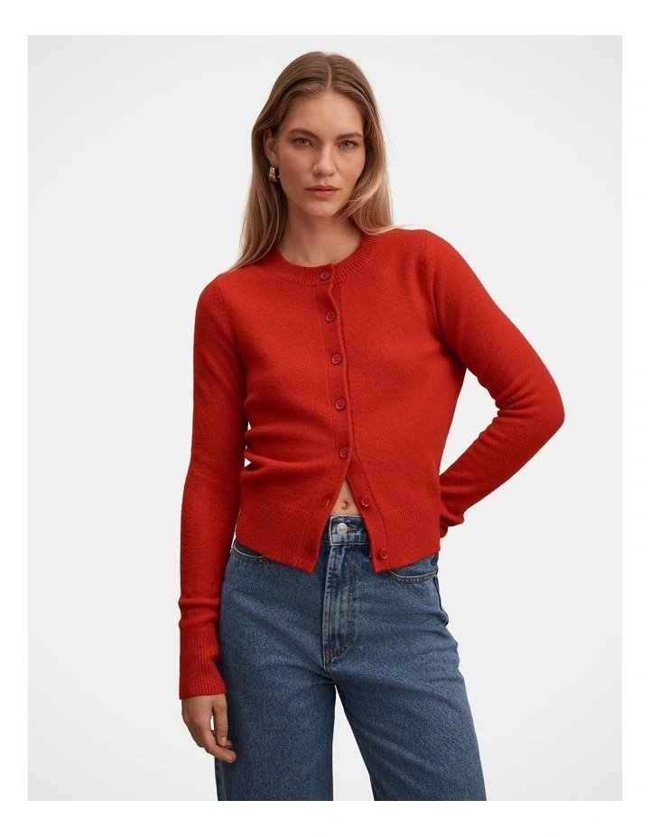May Crew Neck Cardigan in Red image 1