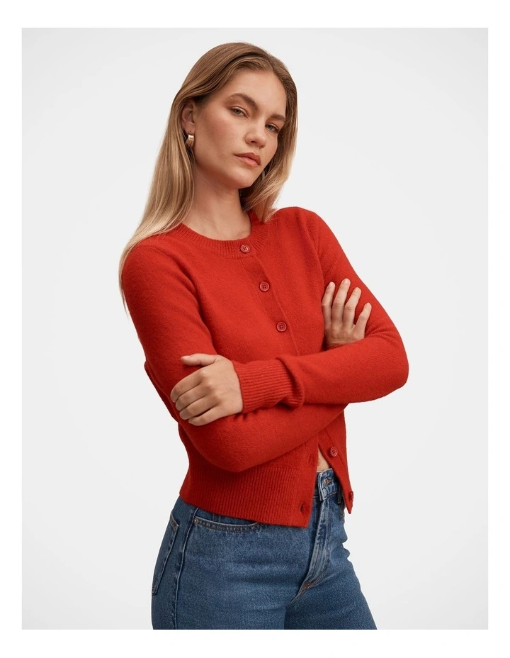 May Crew Neck Cardigan in Red image 3
