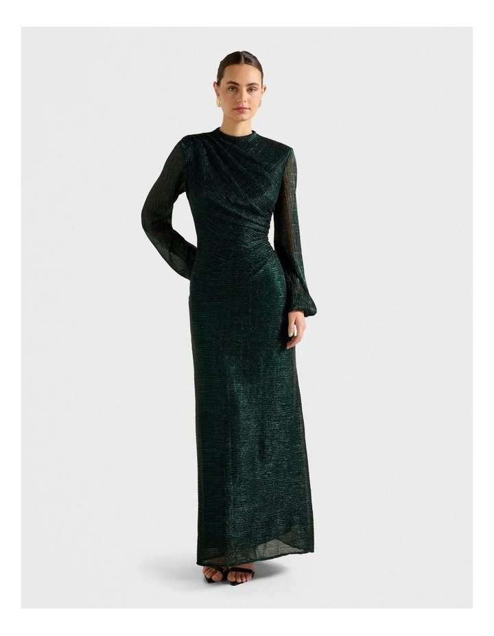 Kristen Long Sleeves Plisse Maxi Dress in Green image 1