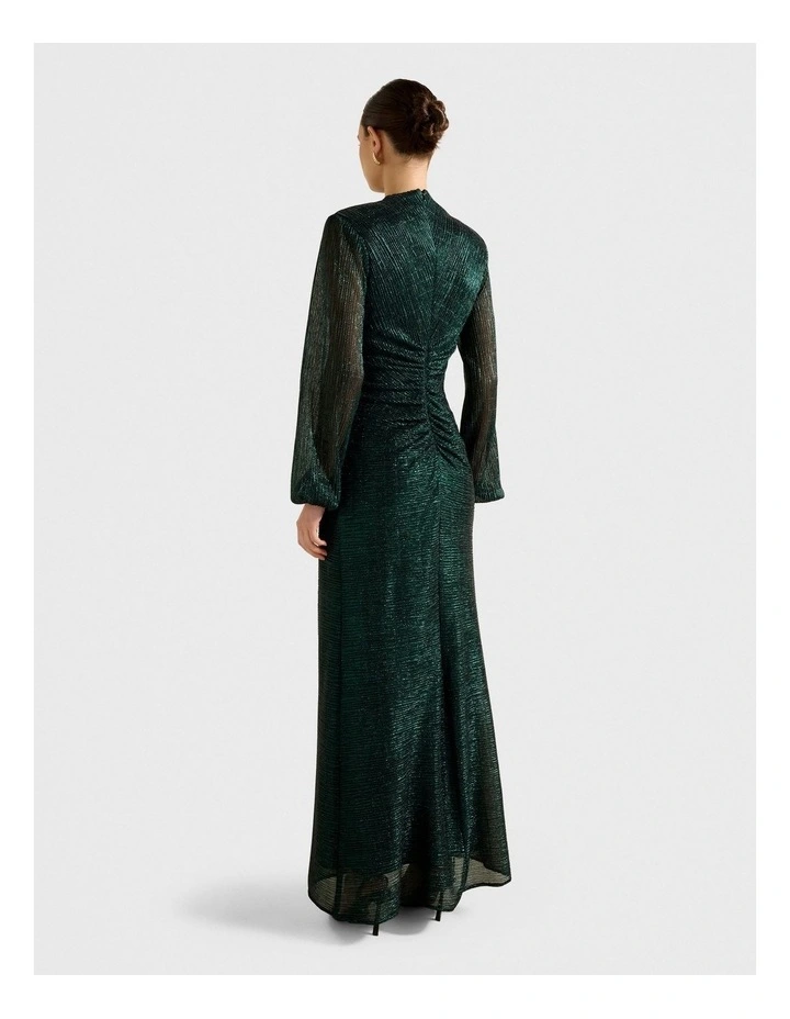 Kristen Long Sleeves Plisse Maxi Dress in Green image 2
