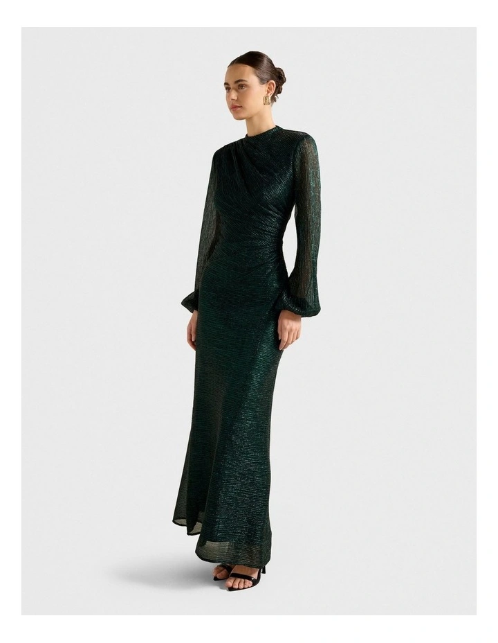 Kristen Long Sleeves Plisse Maxi Dress in Green image 3