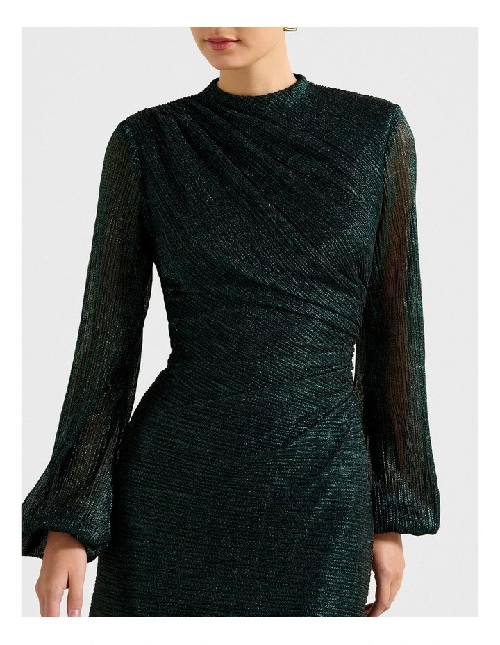 Kristen Long Sleeves Plisse Maxi Dress in Green image 4