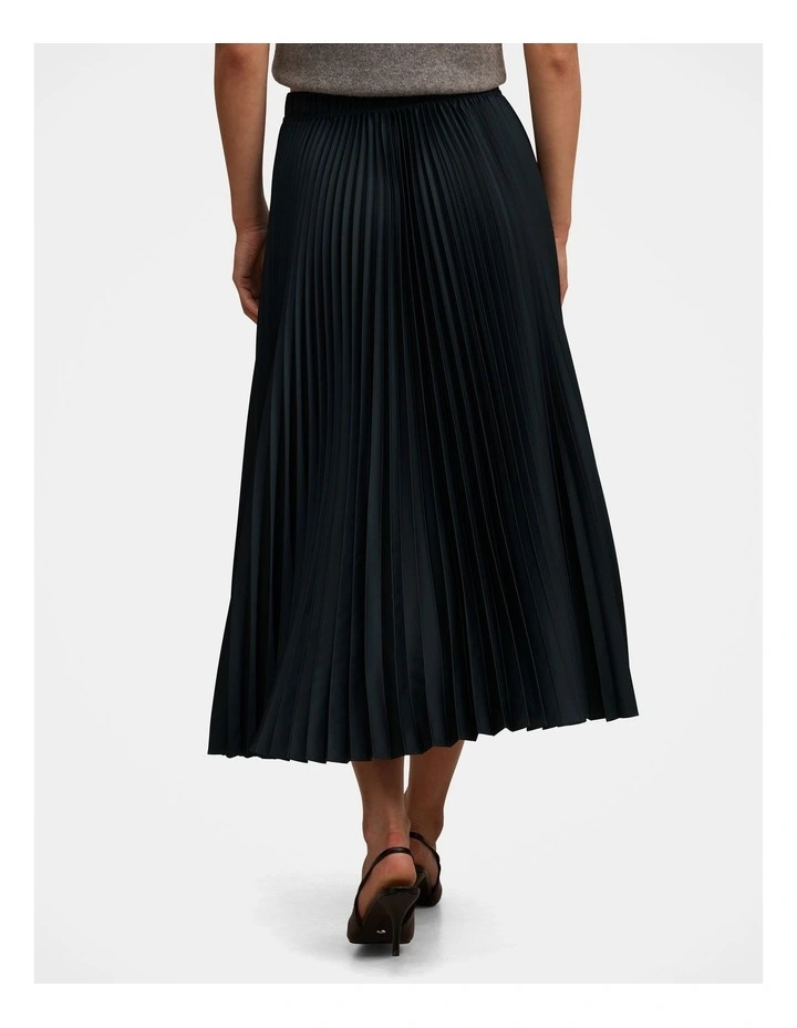 Estelle Satin Pleated Midi Skirt in Green image 2