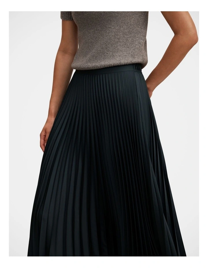 Estelle Satin Pleated Midi Skirt in Green image 4