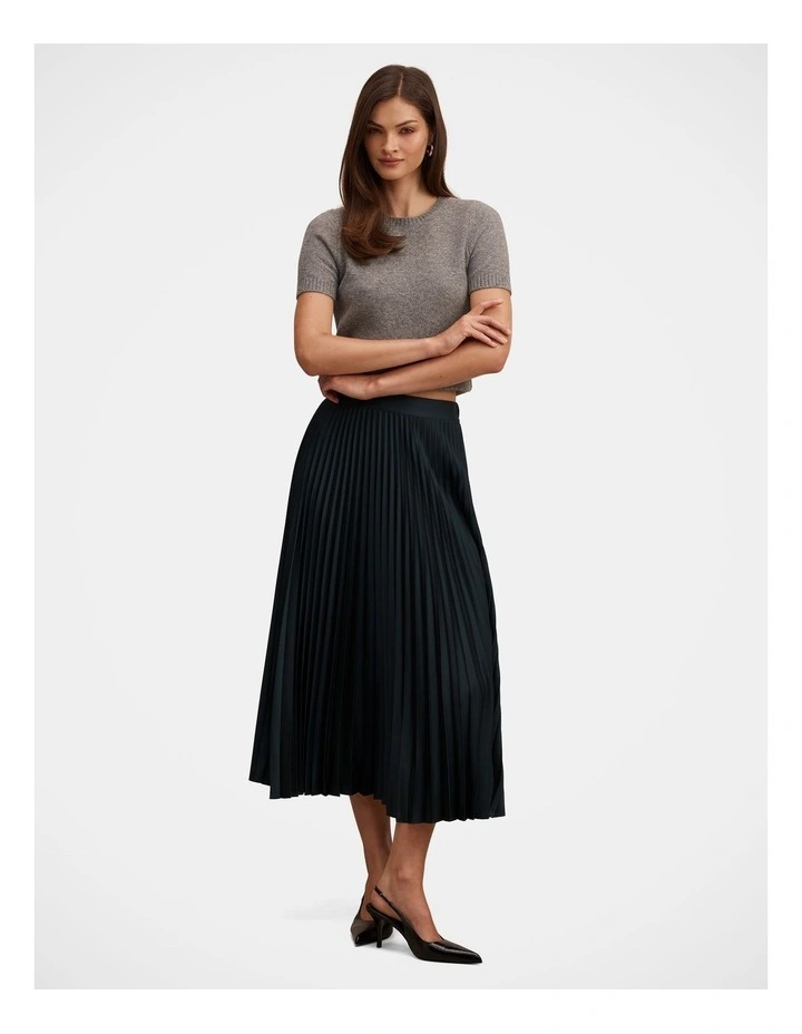 Estelle Satin Pleated Midi Skirt in Green image 5