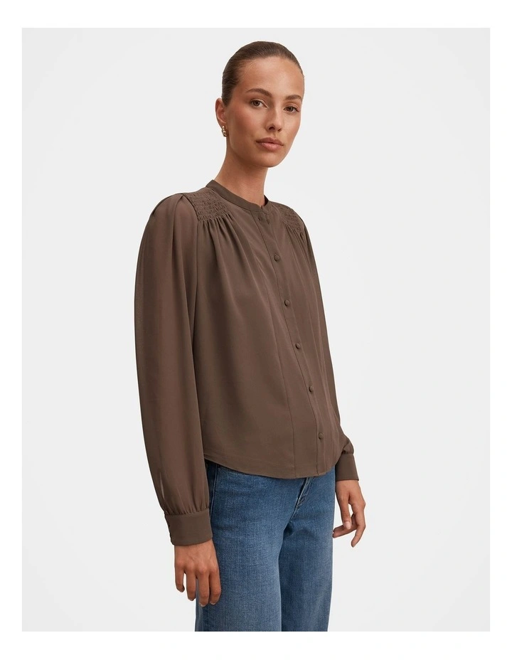 Rory Sheering Blouse in Brown image 3