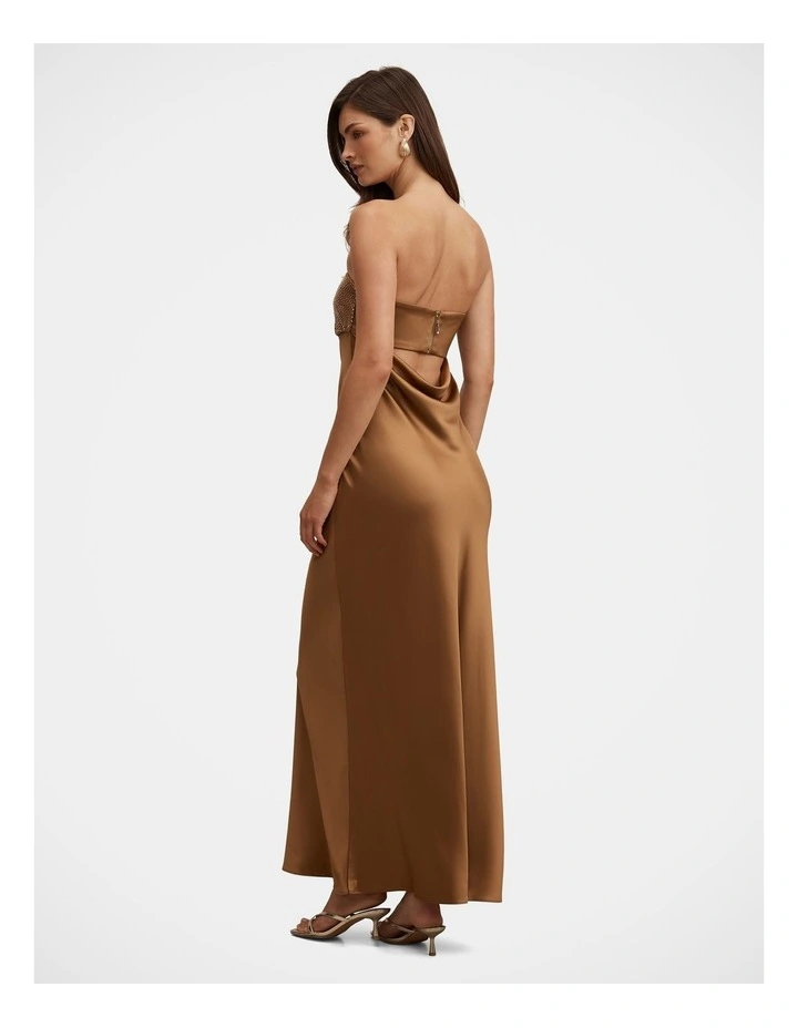 Amina Embellished Satin Maxi Dress in Brown image 2