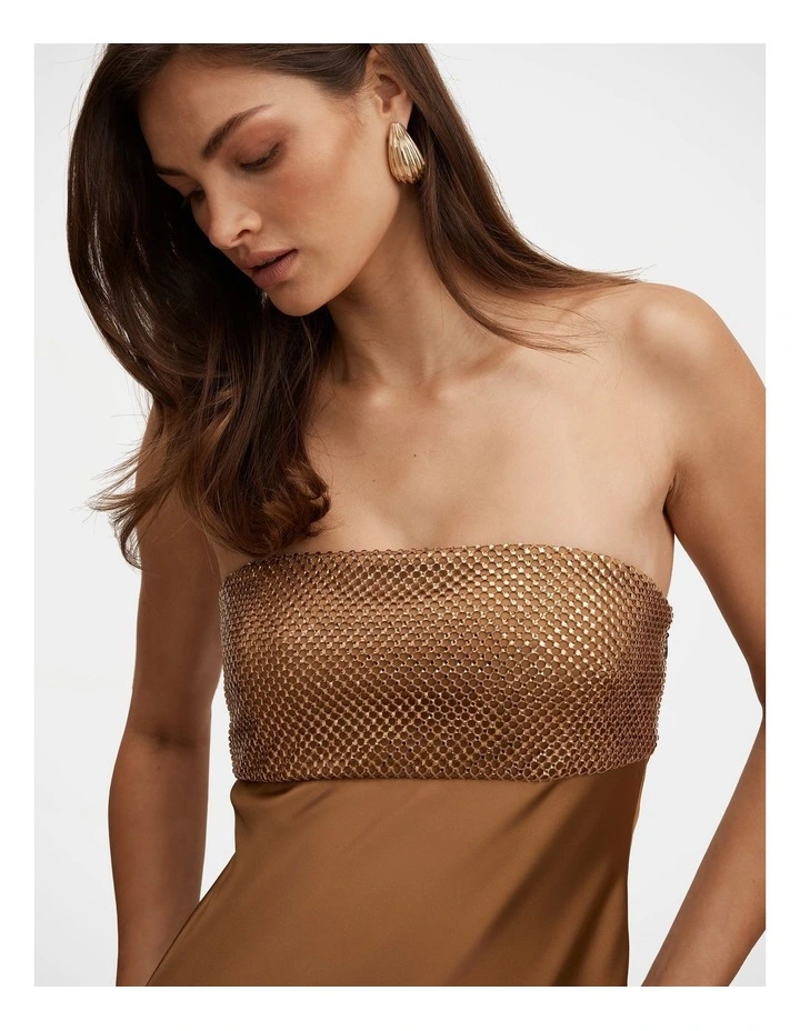 Amina Embellished Satin Maxi Dress in Brown image 4