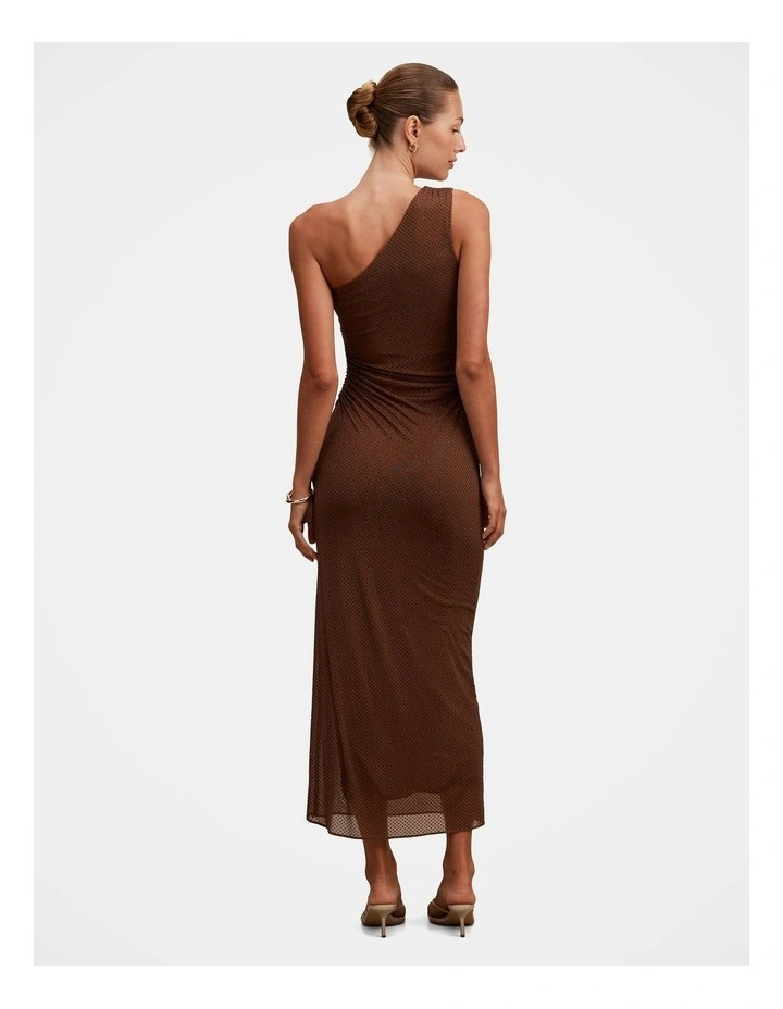 Audrina One Shoulder Heatseal Maxi Dress in Chocolate image 2